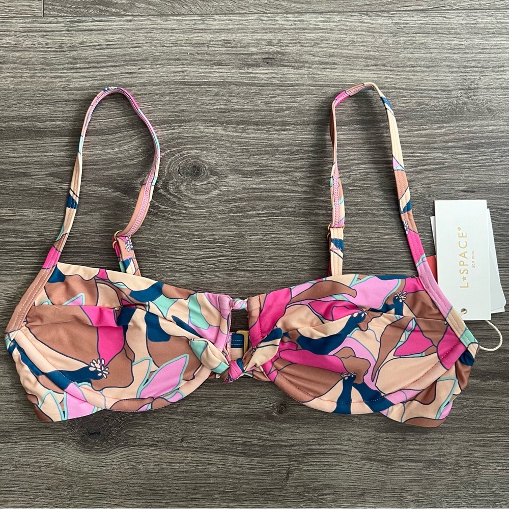 L*SPACE Rose Underwire Bikini Top Small Floral Pink Balconette Swimwear Revolve